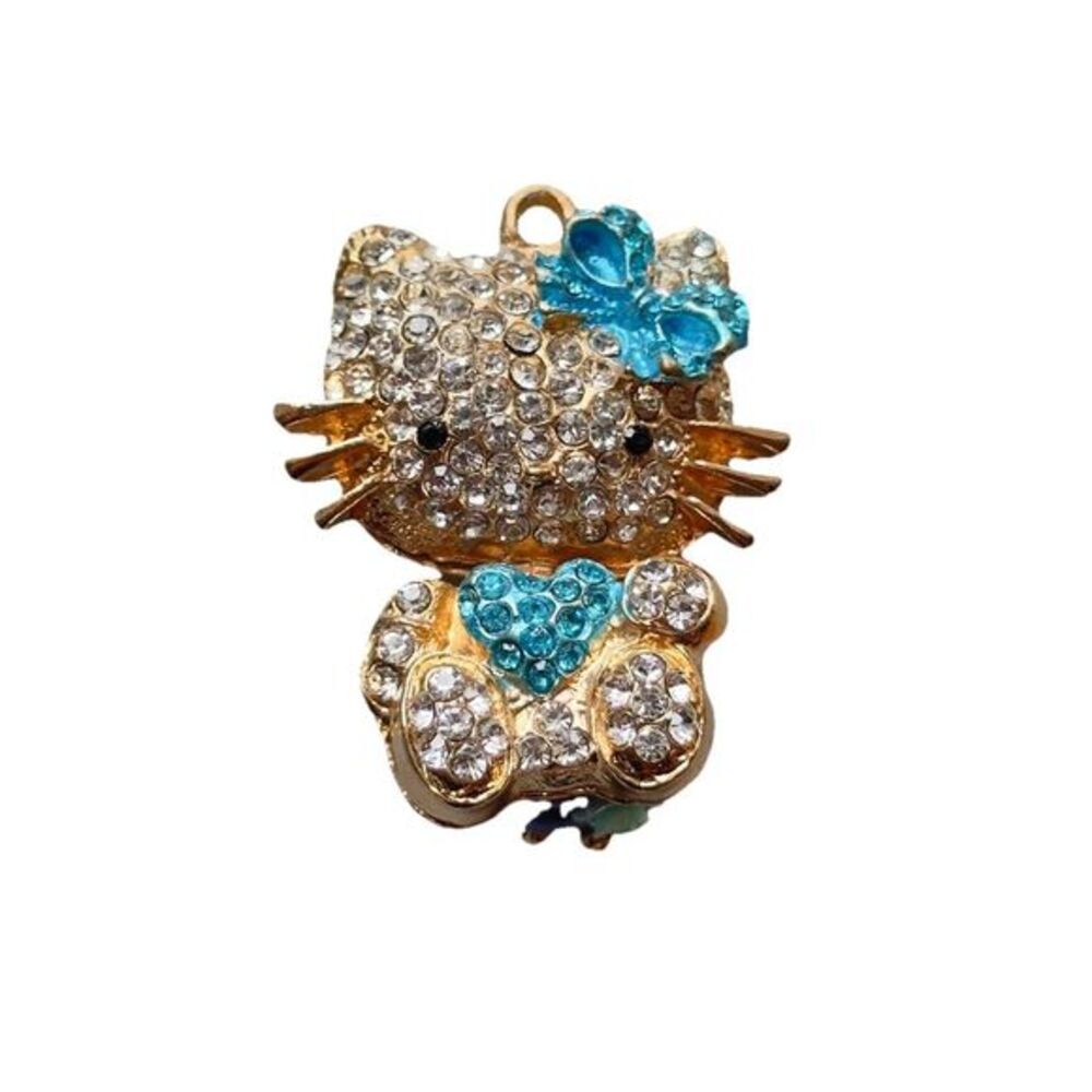 Betsy Johnson Hello Kitty White & Blue Pave Crystal Pendant, Heavy, Quality, NEW